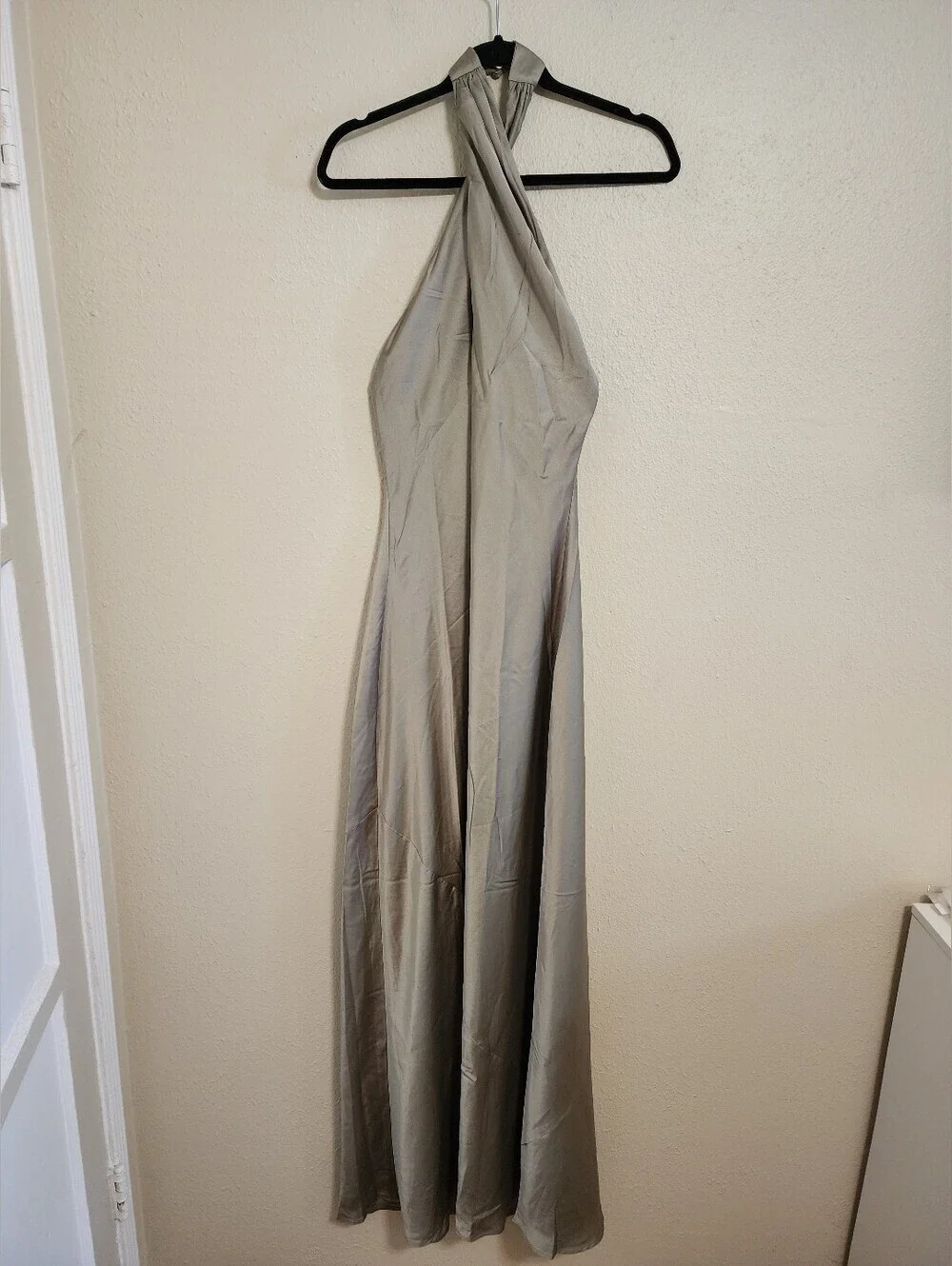 Show Me Your MuMu Jasmine Halter Maxi Moss Green Luxe Satin Dress XS Wedding